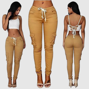 Leonie - Women's Multi-Pocket Drawstring Casual Pants with Belt