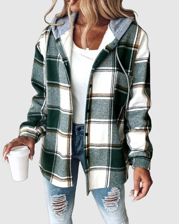 Women's plaid hoodie shirt jacket for cozy casual style