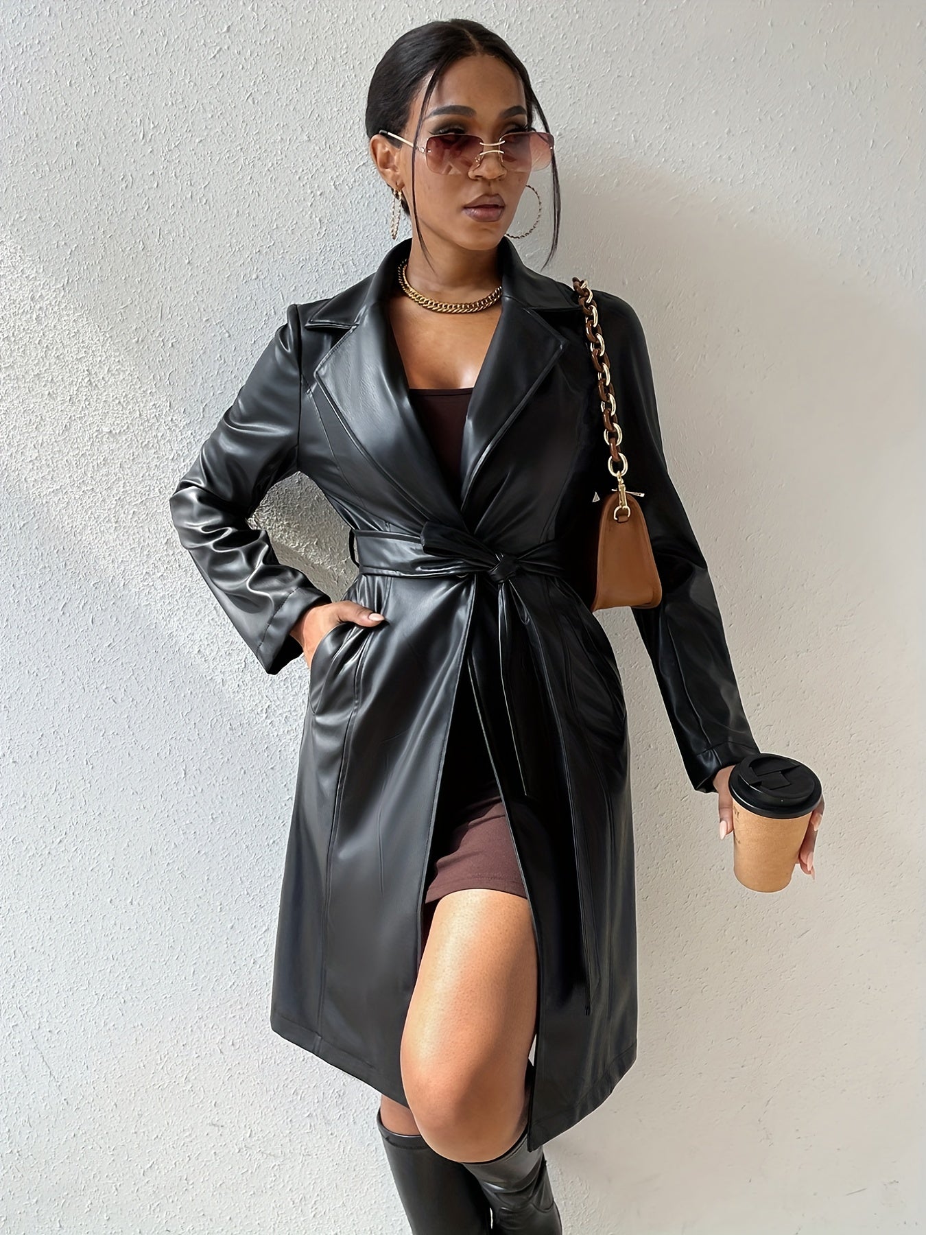 Women's faux leather trench coat for bold street style