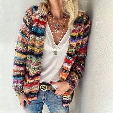 Women's vibrant multicolor knit cardigan for a statement look