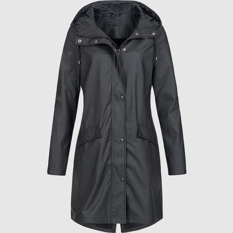 Women's waterproof hooded raincoat for all-weather protection