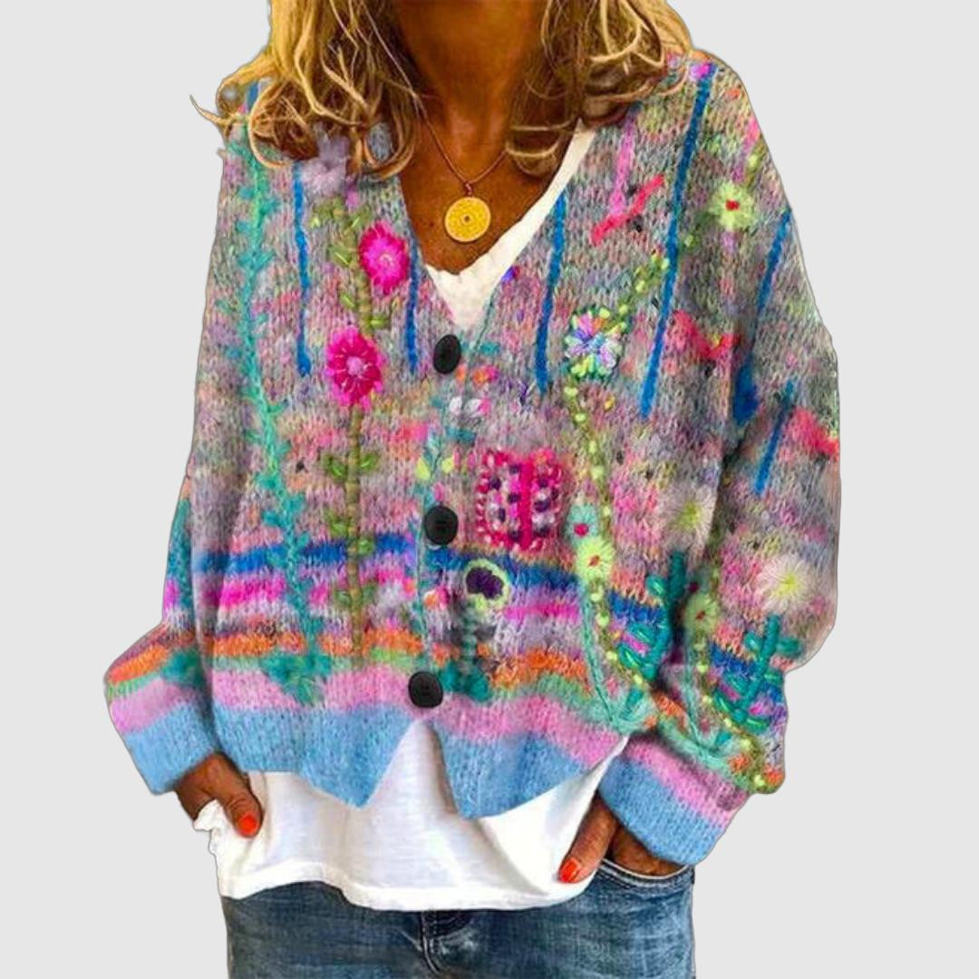 Women's vibrant floral cardigan for a playful pop of color