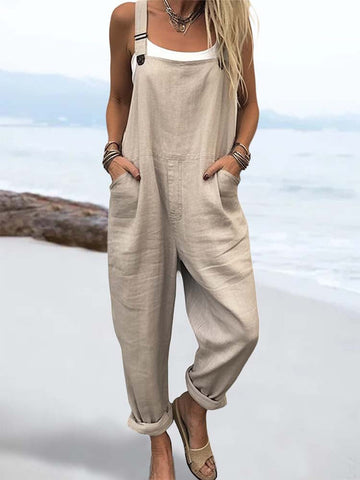 Women’s Overall Jumpsuit – Relaxed Fit – Adjustable Straps – Cotton Blend – Full Length