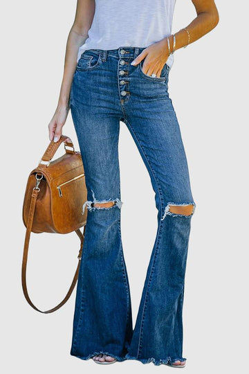 Siastine - high waist ripped flare jeans for summer