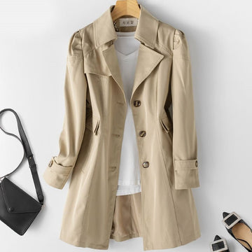 Women's Trench Coat - Tailored Fit - Double-Breasted - Knee Length - Notched Lapel