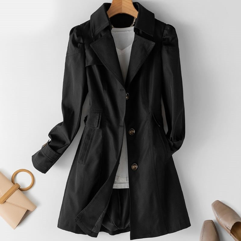 Women's Trench Coat - Tailored Fit - Double-Breasted - Knee Length - Notched Lapel