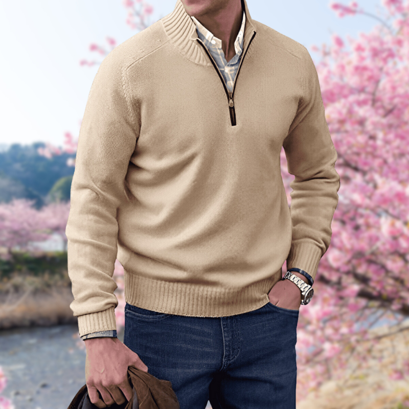 Liam™ | Stylish Ribbed Knit Half Zip Sweater with High Collar