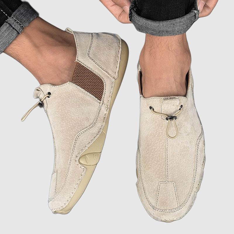 Men’s Suede Slip-On Loafers – Moccasin Style – Rubber Sole – Breathable Mesh Panels