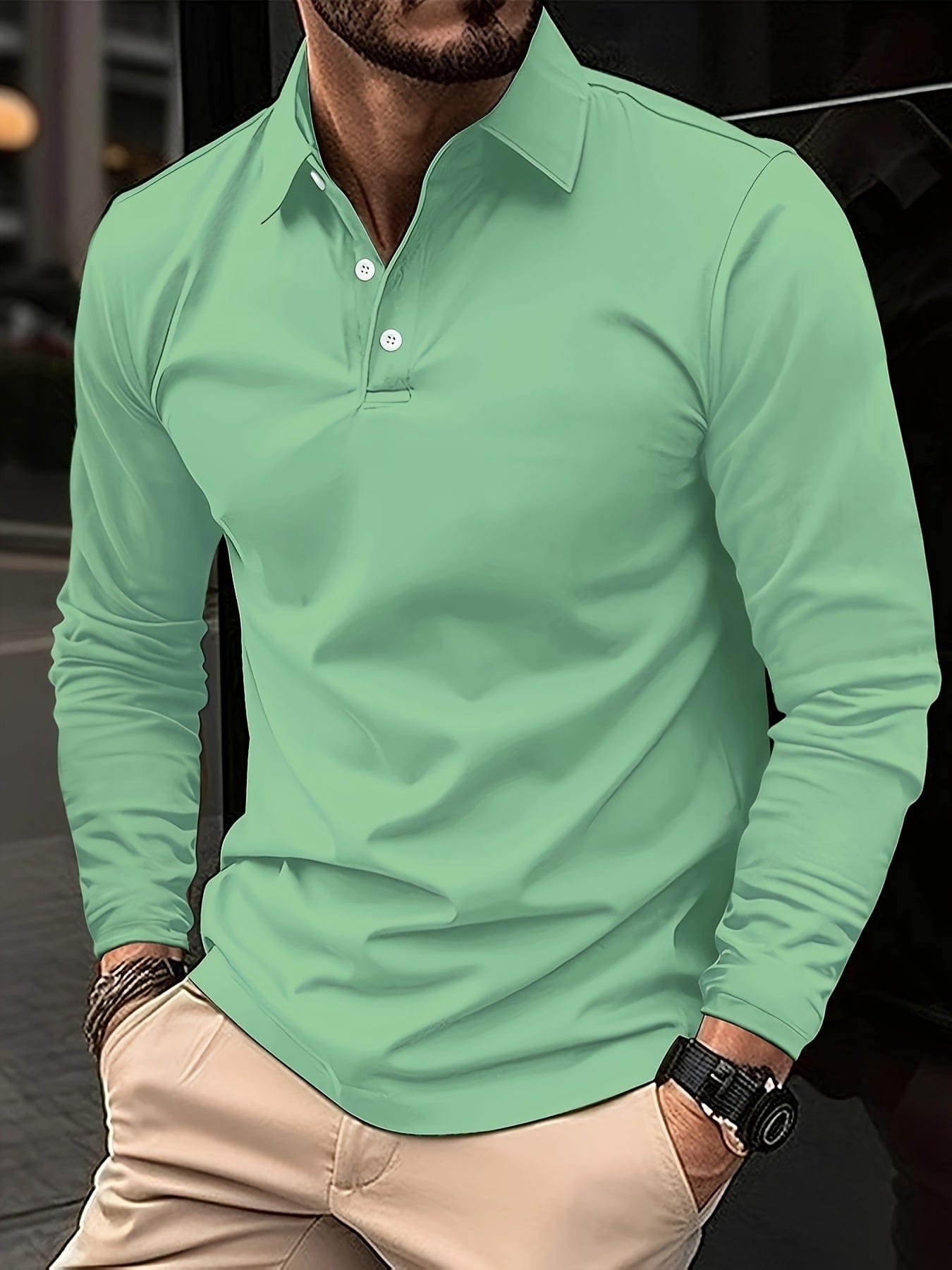 Men's casual long-sleeve polo shirt