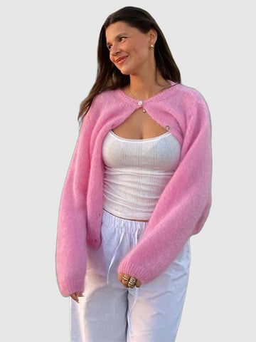 Women's cozy pastel pink fluffy cardigan