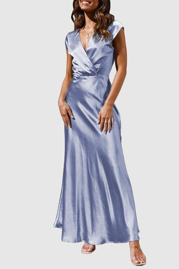 Rochelle - elegant satin sleeveless v-neck evening dress