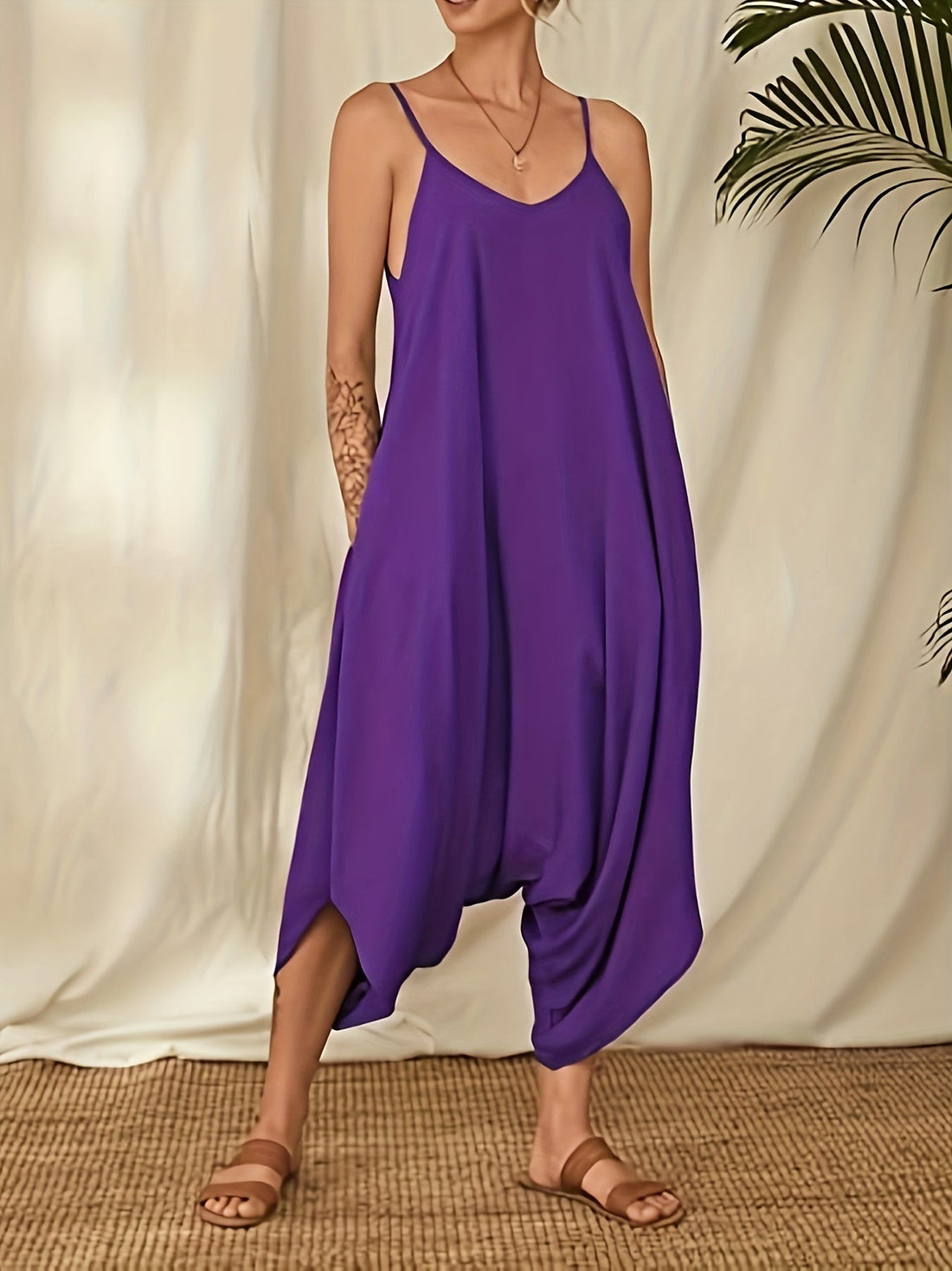 Women’s Jumpsuit - Loose Fit - Spaghetti Straps - Flowy Draped Harem Style