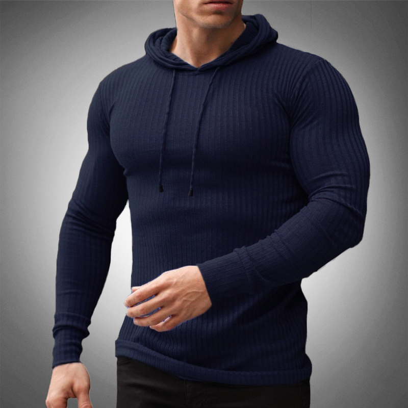 Men’s Hooded Top – Slim Fit Ribbed Stretch Fabric – Long Sleeve Casual Wear