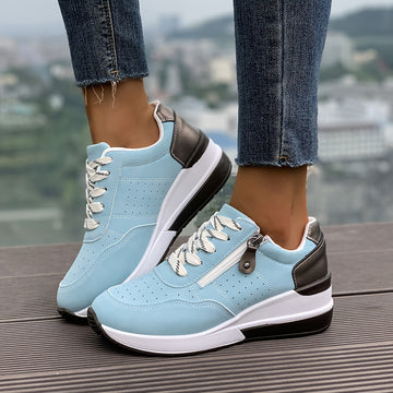 Chunky sneakers women lace up side zipper sports