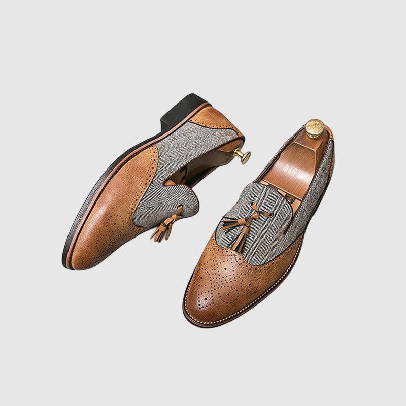 Men's tweed slip-on shoes with tassel detail