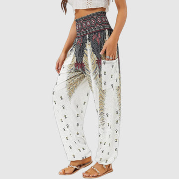 Women's boho chic high waisted harem pants with side pockets