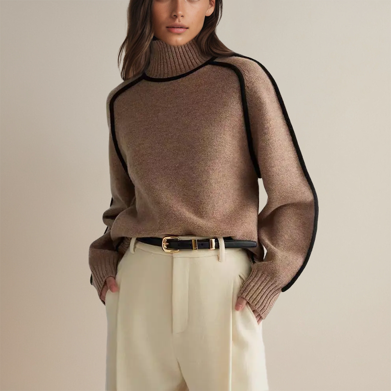 Women's turtleneck sweater with accent stitching