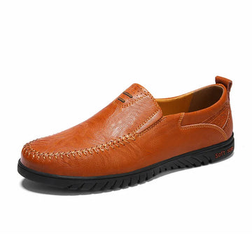 Men's brown leather loafers with stitching