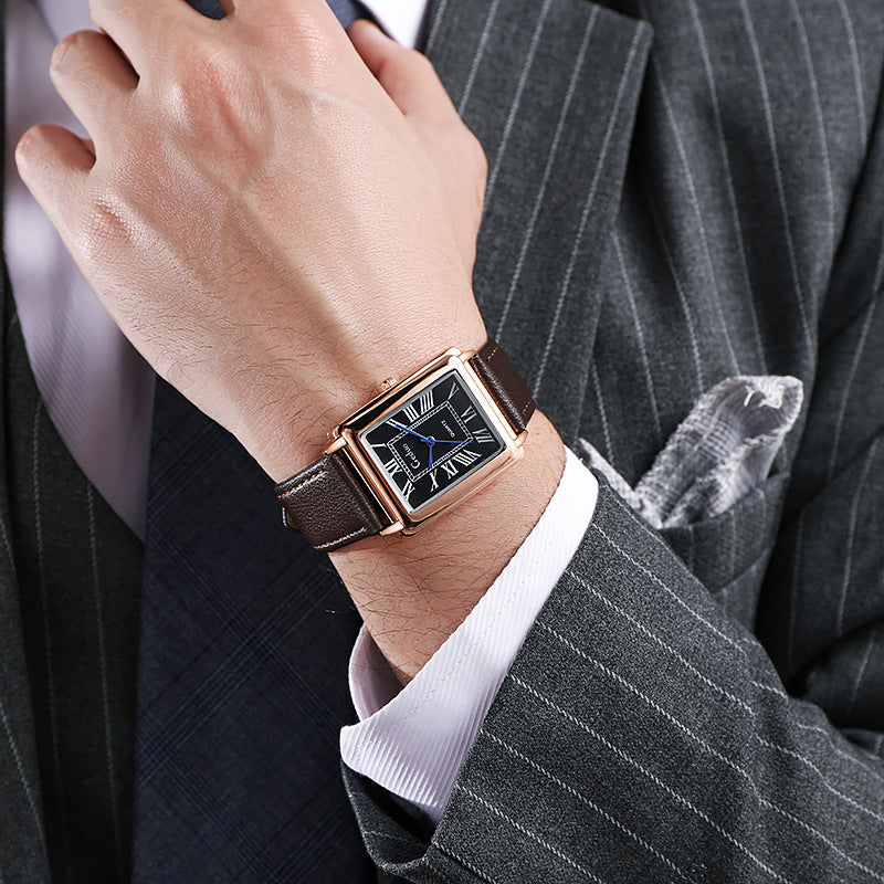 Leon Rectangular Wrist Watch | Roman Numerals Classic Strap Watch