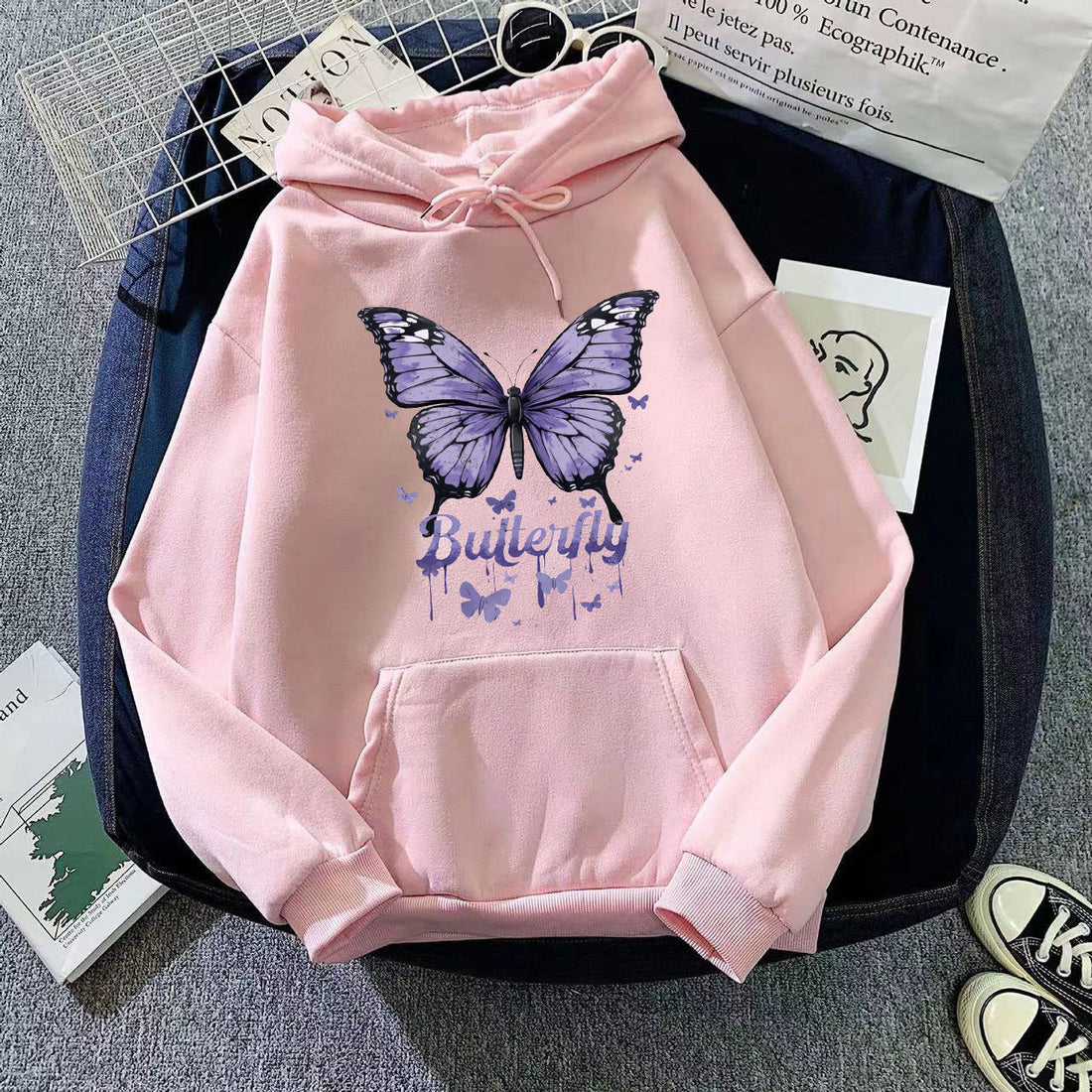 Women's butterfly print hoodie for casual flair