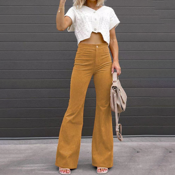 Women's high waist slim fit flared corduroy pants