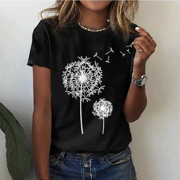 Women's dandelion graphic tee for casual comfort