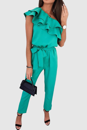 Elysia - Elegant One-Shoulder Rruffle Jumpsuit