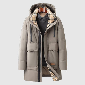 Men's long-sleeve parka with hood and plaid lining