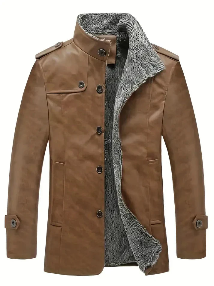 Men's faux leather coat with sherpa lining