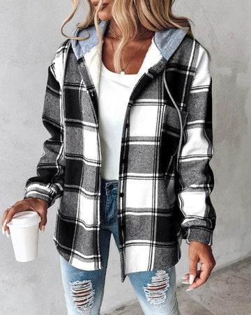 Women's plaid hooded jacket