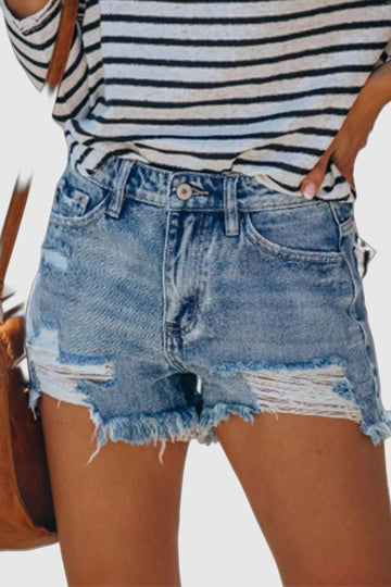 Thea - street mid waist skinny denim shorts