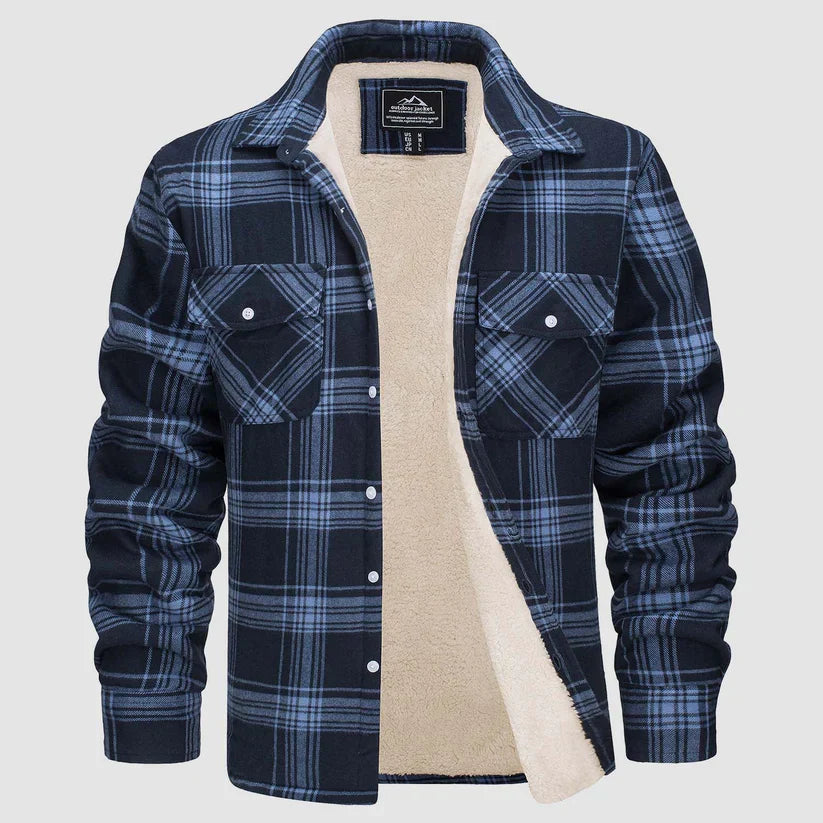 Men's plaid sherpa-lined jacket for cold-weather comfort