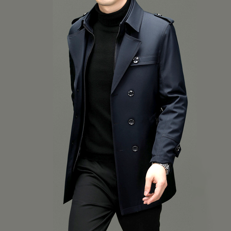 Men's Double-Breasted Trench Coat - Tailored Fit - Water-Resistant - Classic Style