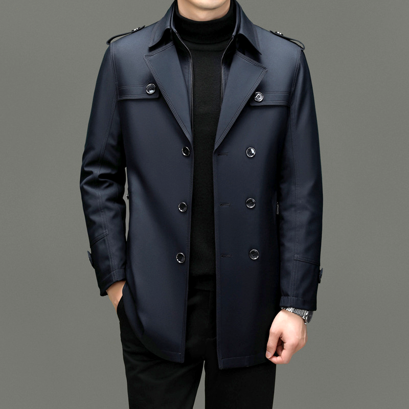 Men's Double-Breasted Trench Coat - Tailored Fit - Water-Resistant - Classic Style