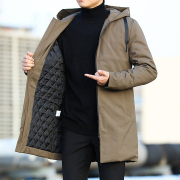 Men's thickened hooded casual winter windbreaker jacket