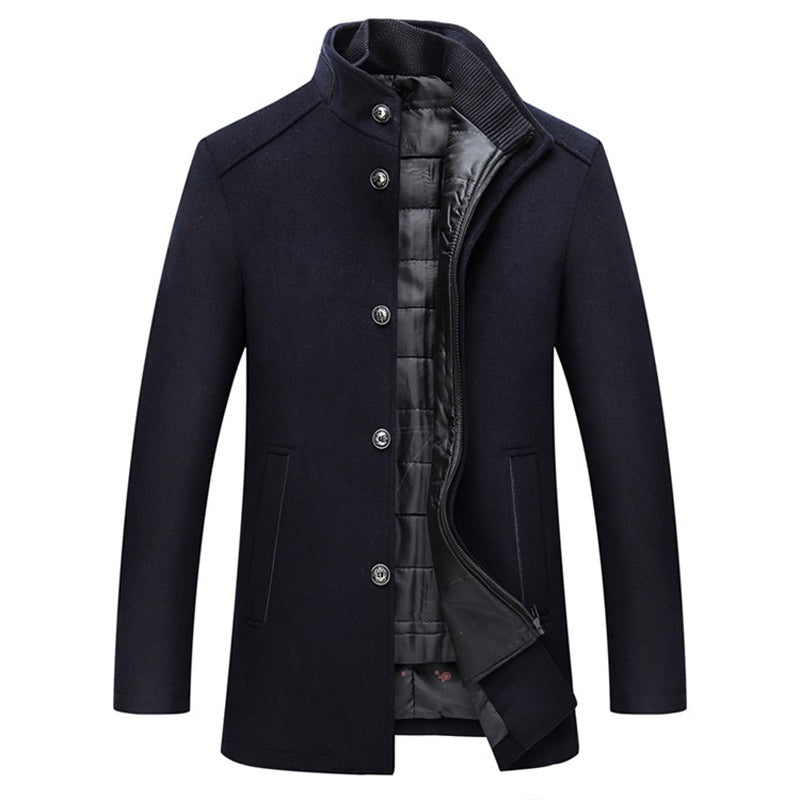 Long Sleeve Winter Overcoat - Men's Warm Button-Up Jacket, Stylish Formal Outerwear