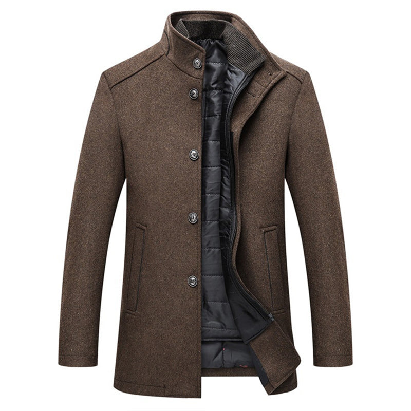 Long Sleeve Winter Overcoat - Men's Warm Button-Up Jacket, Stylish Formal Outerwear