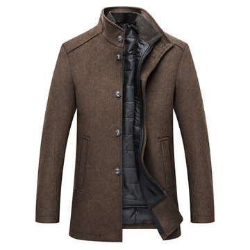 Long Sleeve Winter Overcoat - Men's Warm Button-Up Jacket, Stylish Formal Outerwear