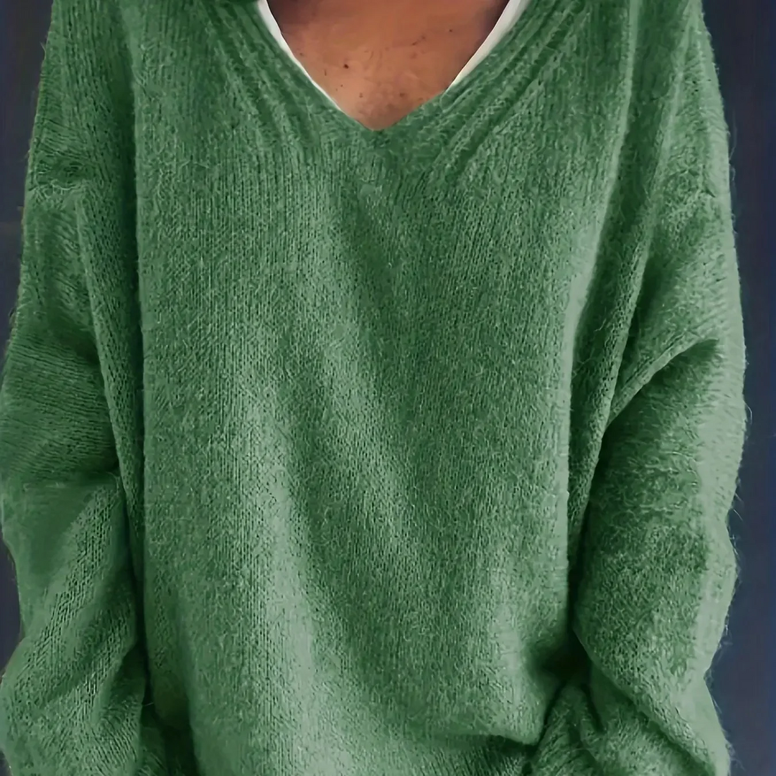 Women’s V-Neck Sweater – Relaxed Fit – Soft Knit – Ribbed Trim – Long Sleeve Casual