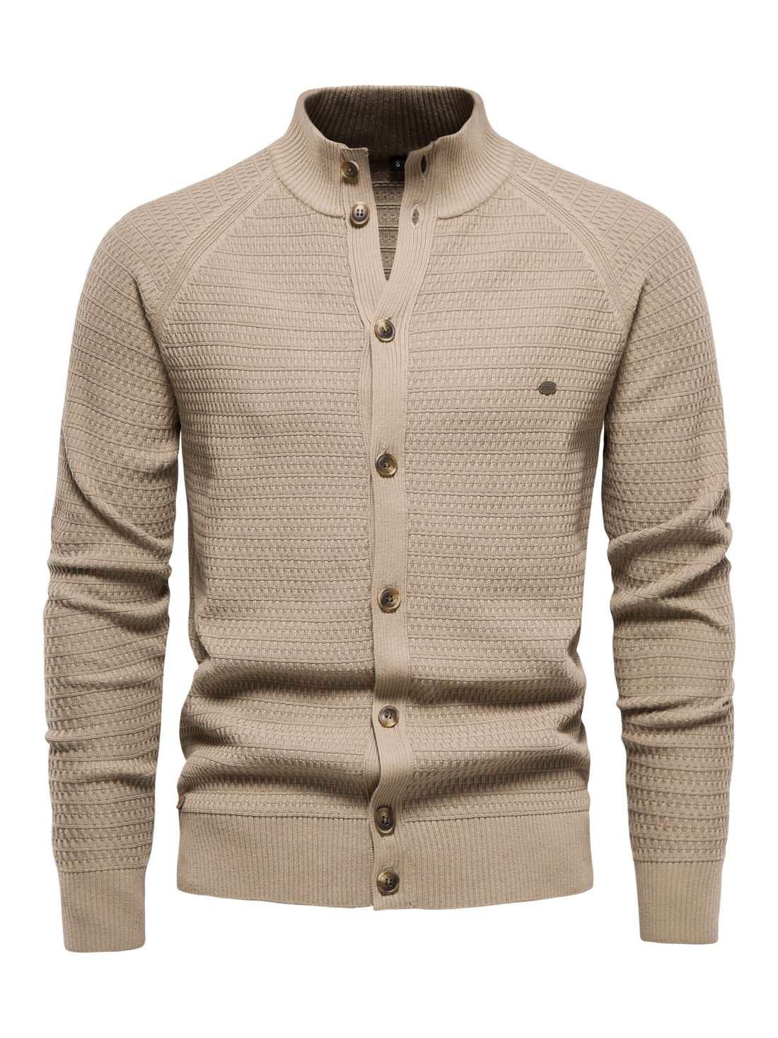 Men’s Sweatshirt – Slim Fit – Ribbed High Collar – Button Front – Textured Knit – Raglan Sleeve