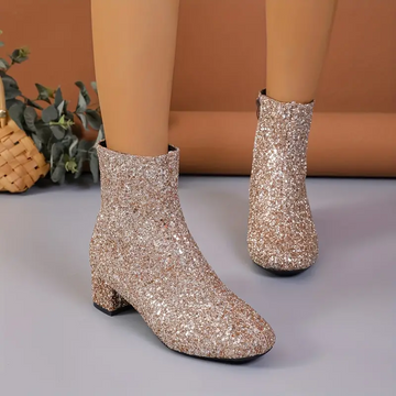 Women’s Ankle Boots - Almond Toe - Mid Block Heel - Glitter Finish