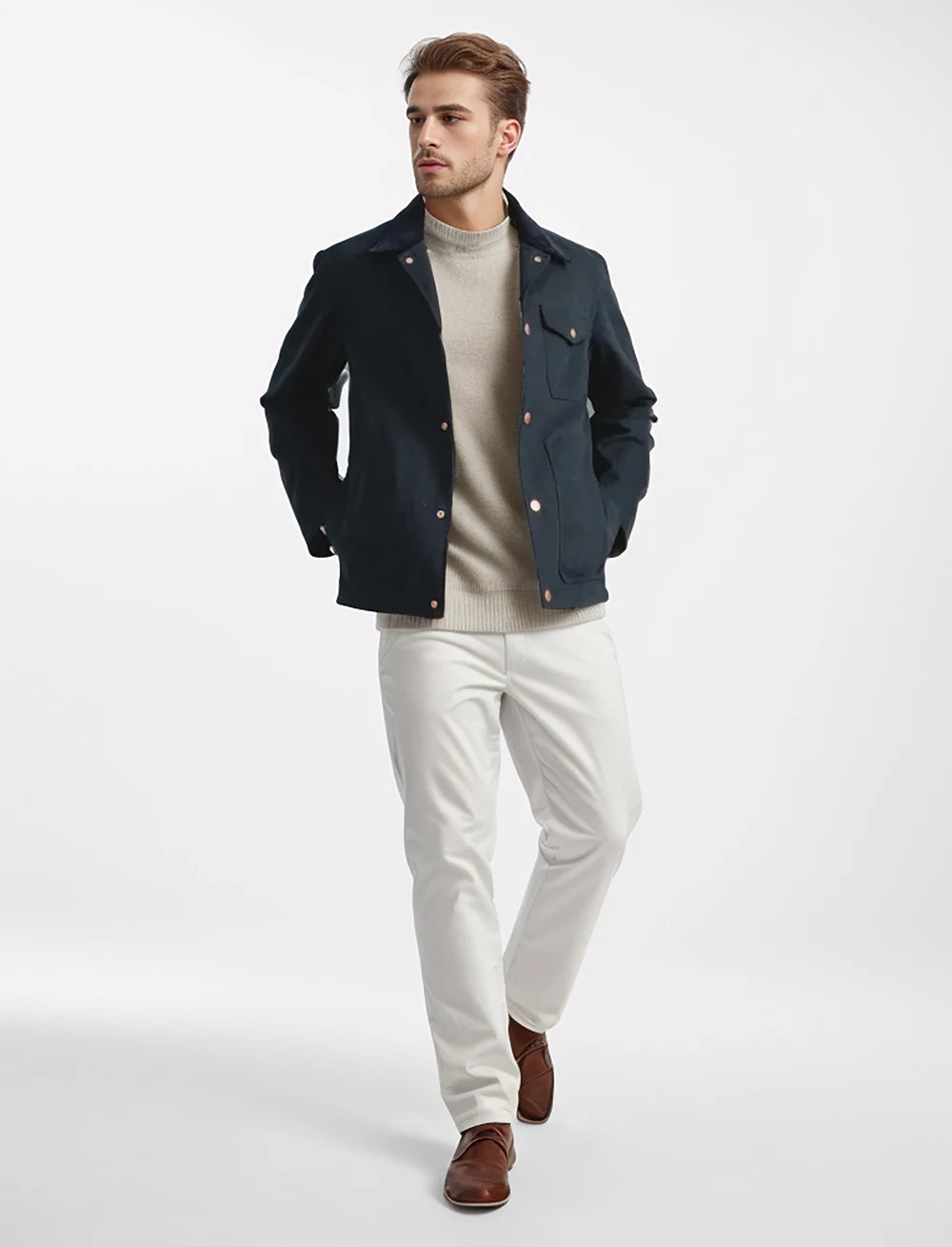 Men's minimalist button-up jacket for a polished look