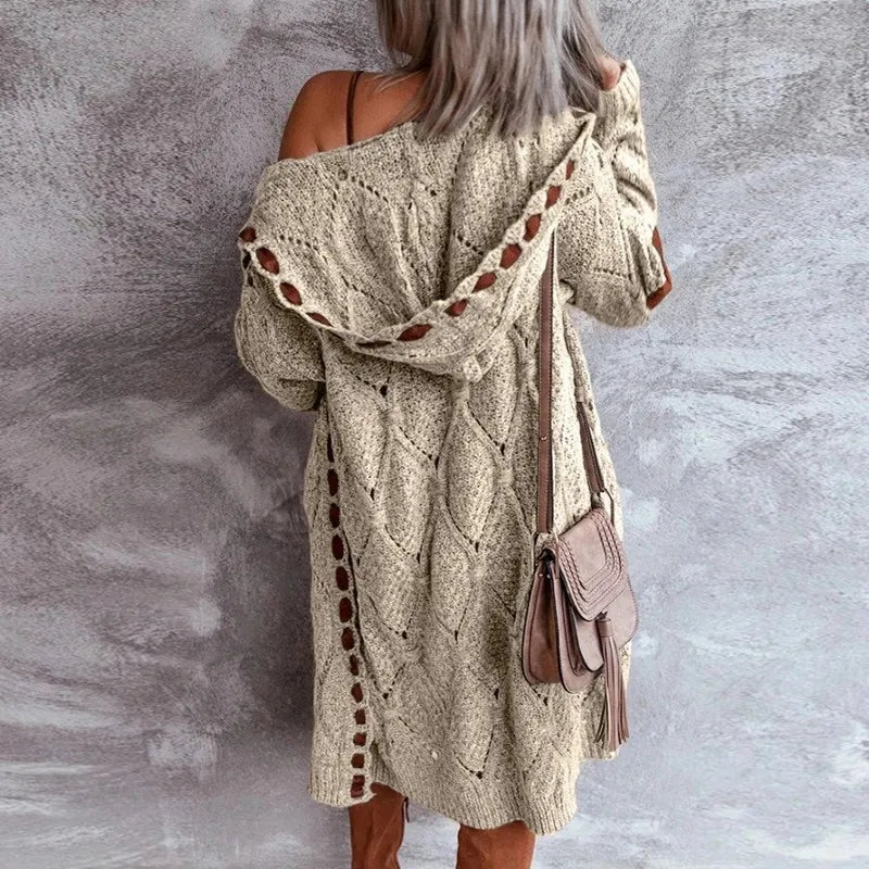 Women's open-knit hooded cardigan