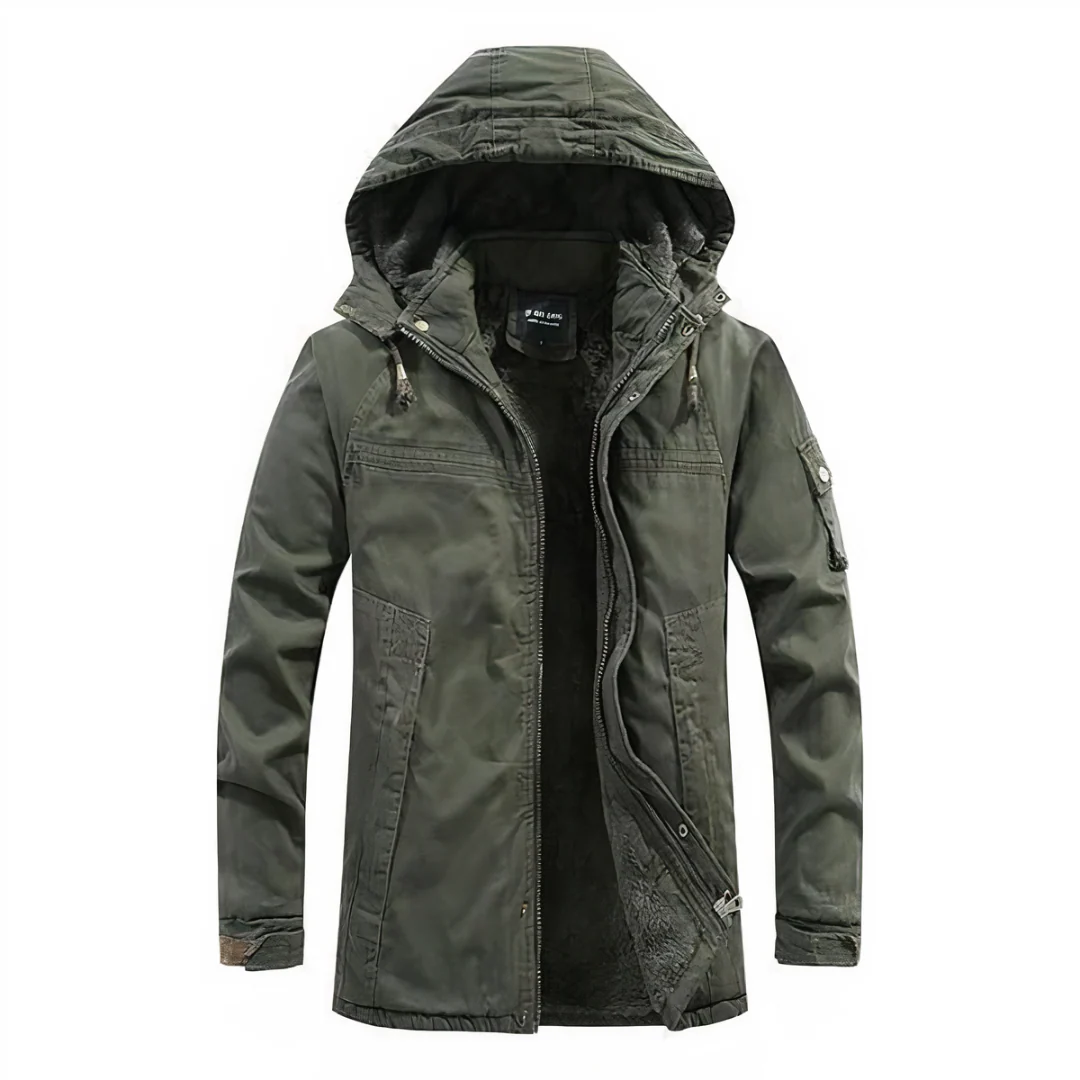 Men’s Hooded Jacket – Regular Fit – Windproof Exterior – Fur-Lined Warm Interior
