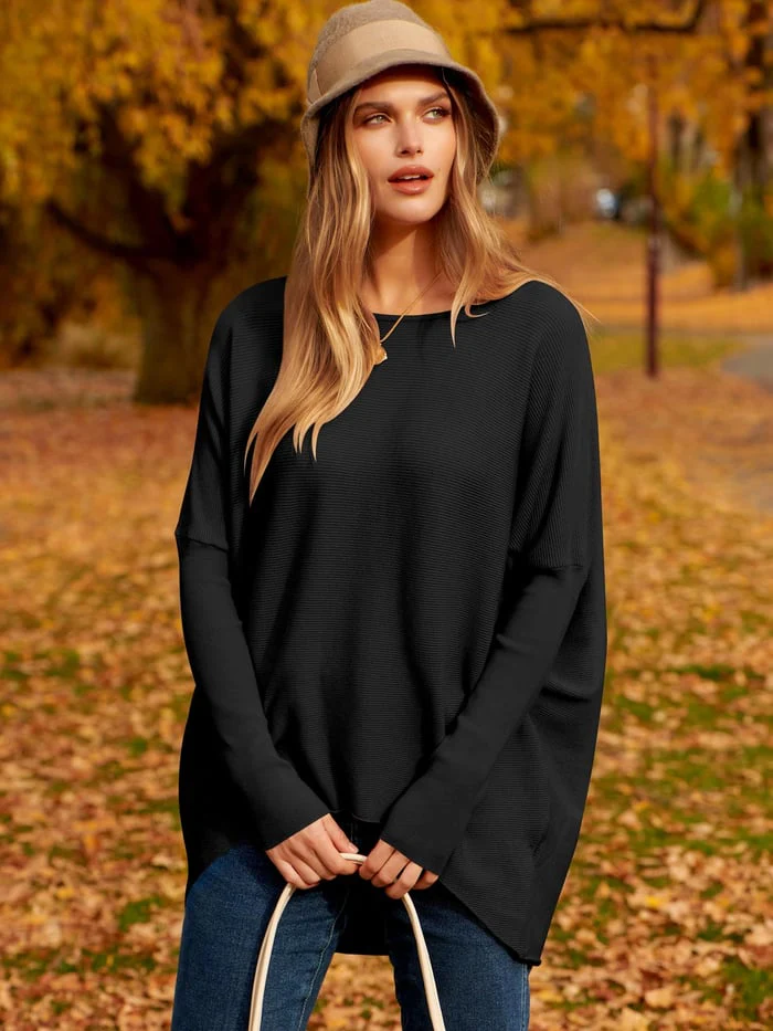 Women’s Sweater – Oversized Fit – Soft Wool Knit – Long Sleeve Ribbed Hem Casual Pullover