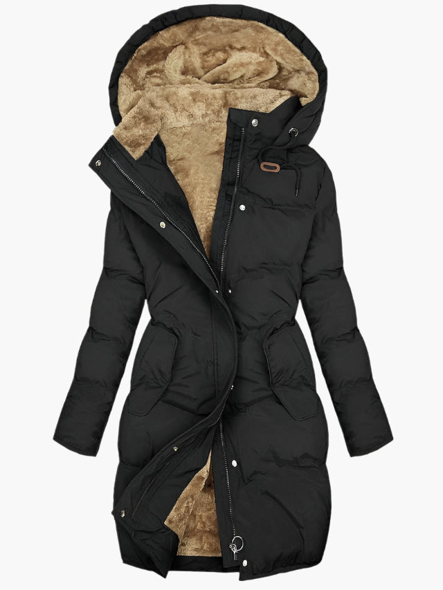 Isla Hooded Quilted Puffer Coat | Fleece Lined Pockets Coat