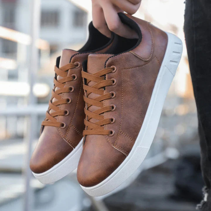 Men's leather sneakers with white sole