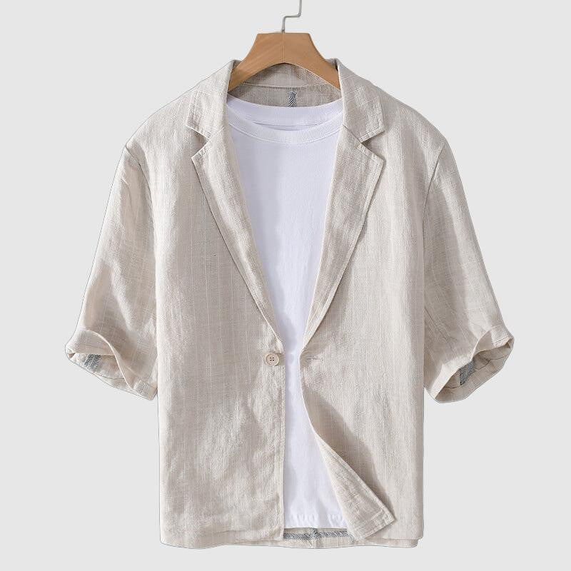 Men’s Short-Sleeve Blazer - Lightweight Linen Blend - Relaxed Fit - Single Button