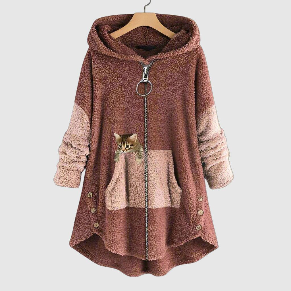 Women's playful cat motif hooded jacket