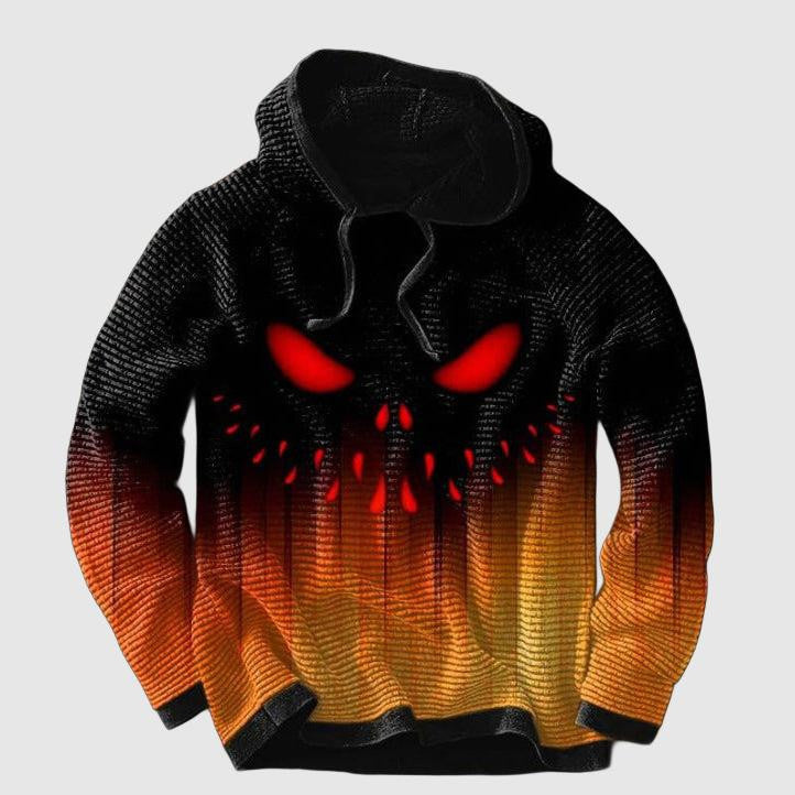 Men's knitted hoodie with glowing skull design